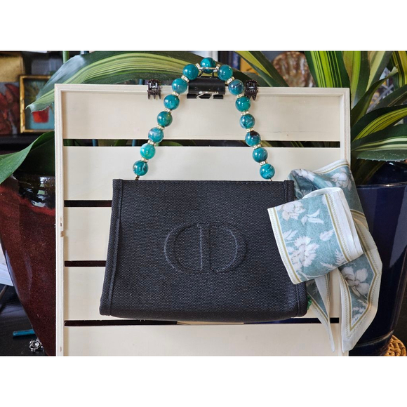 Christian Dior Black "CD" Clutch w/Wristlet Strap, Charms & Twilly Added NWOT - Picture 1 of 16